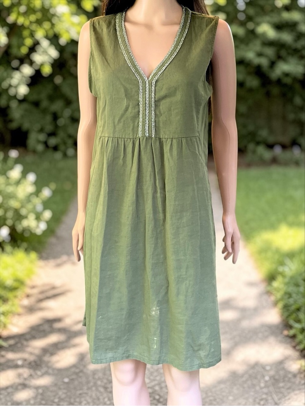 Terzo Millennio Italy Linen Cotton Olive Green Dress Medium